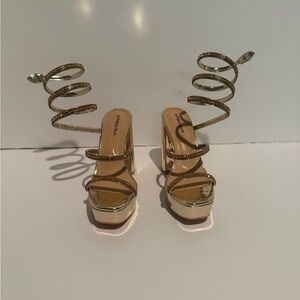 Gold Spiral Strap Snake Heels
